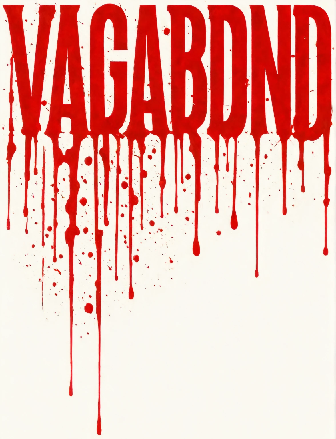 a close up of a poster with blood dripping down the side of it, vagabond, violence blood, viscera splattered, by Václav Brožík, by Vladimír Vašíček, bloodbath battlefield background, vomiting blood, inspired by Viktor Madarász, inspired by Tadanori Yokoo, paint brush texture, bold and symmetric font, tall font, water color texture,VAGABOND word,