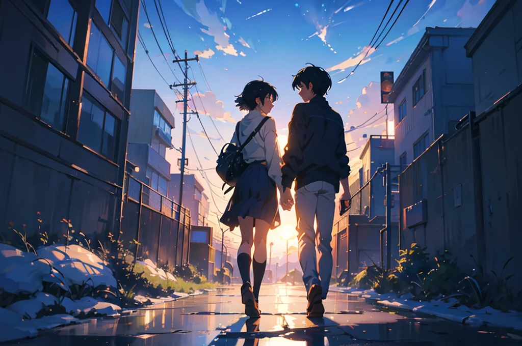 Created exquisite illustrations reminiscent of Makoto Shinkai's style, 非常に細かいディテールとHighest qualityを備えています. Cityscape at dusk,Create high quality illustrations of beautiful girls。. The overall composition should evoke a sense of nostalgia and fantasy., Intricate details that capture the essence of a moment. Notice elements like the warm glow of the setting sun casting long shadows over the city, And the calm expression of the girl looking at the view. The beauty of the sunset and the girl's serene thoughts blend together、Striving for a finely crafted work of art, Create a nostalgic and dreamy atmosphere. Highest quality, masterpiece
