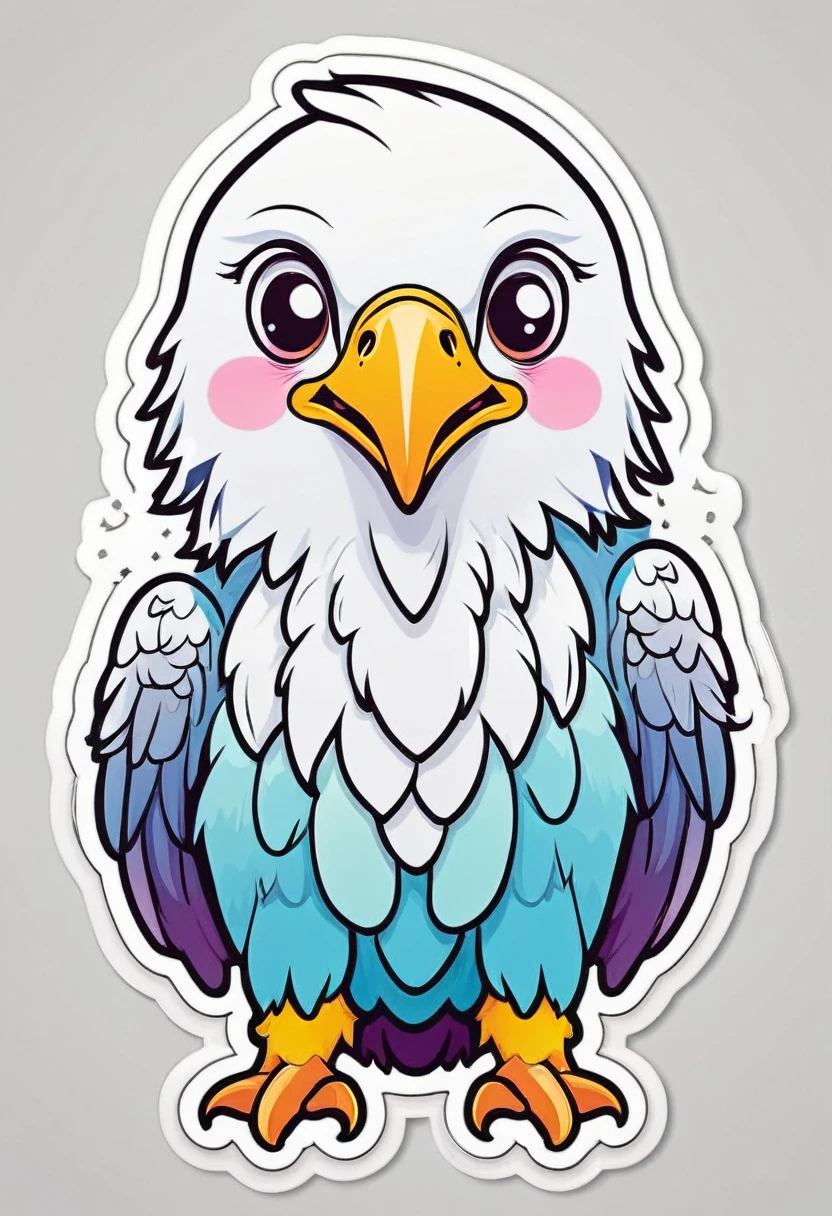 sticker, happy colored eagle, kawaii, outline, vector, white background