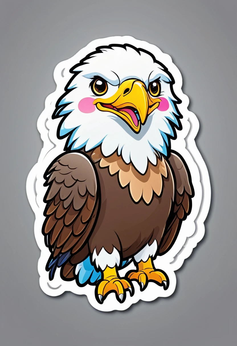 sticker, happy colored eagle, kawaii, outline, vector, white background