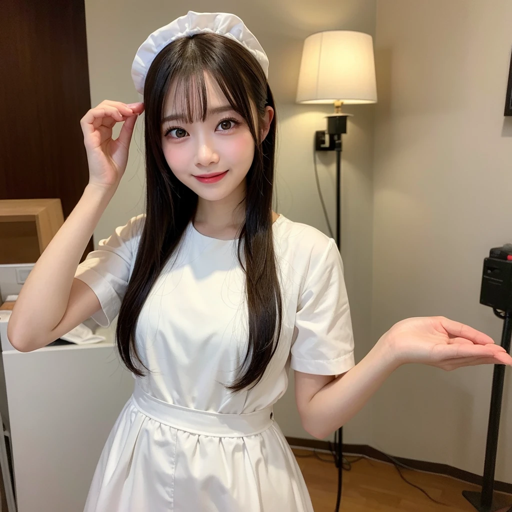 finely, High resolution, high quality、完璧なダイナミックな構shape, finelyて美しい目, Natural Makeup, Shibuya Ward、20-year-old girl、1 person、Clear Skin、Shiny Hair、、Tabletop, 最high quality, shape, Very detailed, finely, High resolution, 8K、Black Hair,, Blunt bangs, Side bangs ,Tentacles, Vine,, {Thin eyebrows:1.2}, blush,(Grin,Open your mouth),Maid clothes, Are standing, hospital, Red Cross, (8K, RAW Photos, 最high quality, masterpiece:1.2), (Very detailed 8K 壁紙), 1 Girl, (alone:1.2),Photo of a Japan actress at the age of 20,mask,Seductive pose、Short Bob Hair、