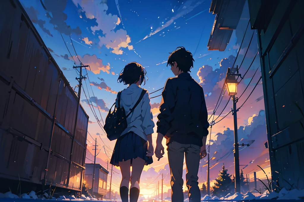 Created exquisite illustrations reminiscent of Makoto Shinkai's style, 非常に細かいディテールとHighest qualityを備えています. Cityscape at dusk,Create high quality illustrations of beautiful girls。. The overall composition should evoke a sense of nostalgia and fantasy., Intricate details that capture the essence of a moment. Notice elements like the warm glow of the setting sun casting long shadows over the city, And the calm expression of the girl looking at the view. The beauty of the sunset and the girl's serene thoughts blend together、Striving for a finely crafted work of art, Create a nostalgic and dreamy atmosphere. Highest quality, masterpiece