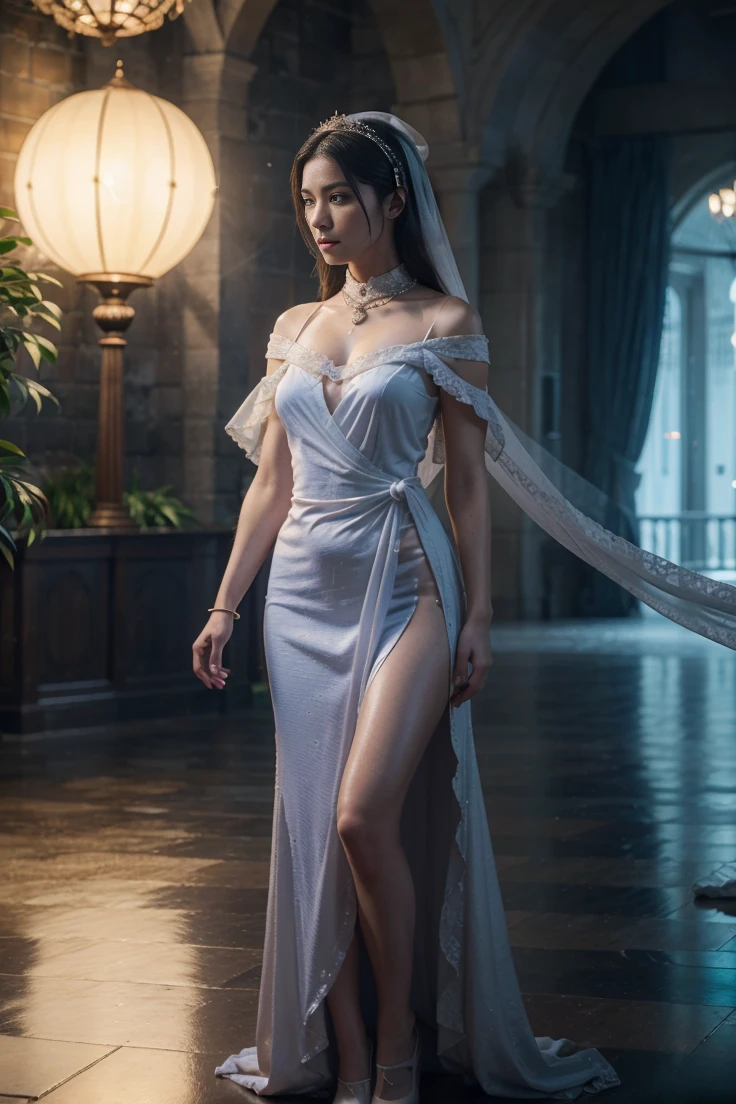 1women, ziyue character, shrouding the heaven, wearing white dress and hijab, Realistic detailed UHD 4k photography extreme quality, Cg unity 8k, super delicate, background blur, full depth of field, HDR high dynamics, real restoration, intricate and extreme details, perfectly presenting the style of midjourney art. realistic, elegant, goddess, surrealism, high detail, supremacy, cinematic lighting, ray tracing, shadow, uhd, retina, masterpiece, ccurate, anatomically correct, textured skin, super detail, high detail, high quality, high quality, award-winning, best quality, high resolution, 1080P, 16k, 8k, 4K, HD