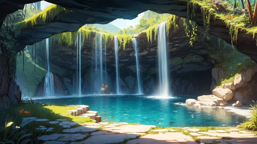 masterpiece, best quality)) cave, some water, some plants, ((Background only)) , no one, No Girls, There are no boys, nobody