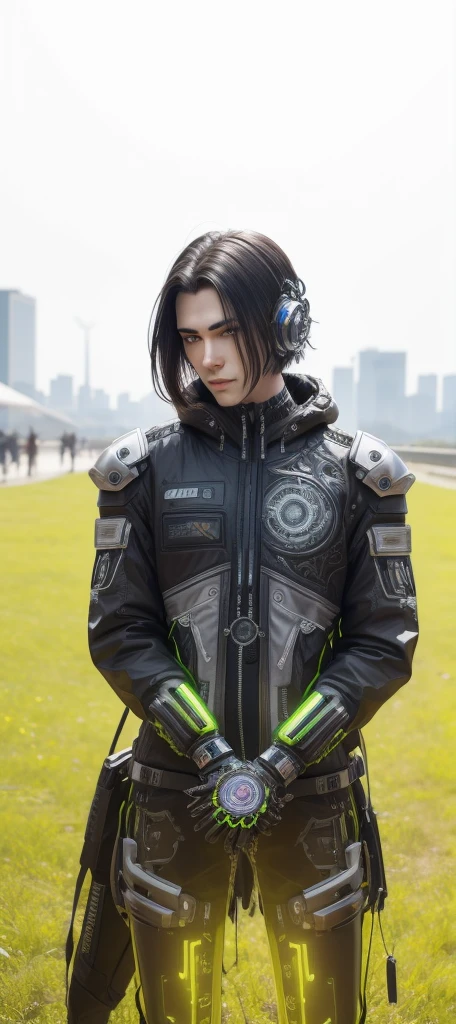 Center-center portrait of an ultra-detailed Mechanical Cyberpunk male Android, Looking at the camera, intricate, elegant, super highly detailed, suave, sharp focus, no blur, no, extreme illustration, unreal,  whole body (details), whole body very detailed