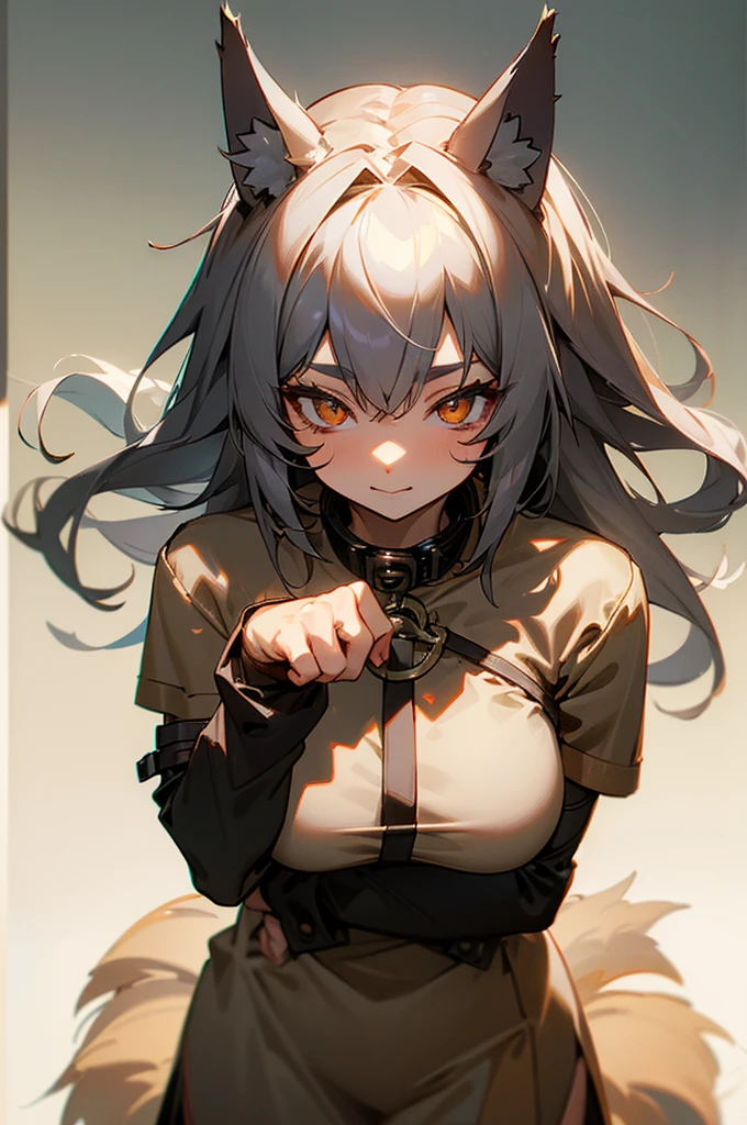 ((best quality)), ((masterpiece)), (detailed), Wolf ears, Wolf tail, Wolf paw hands, female, demi-human, wolf girl, naked, Iron collar.