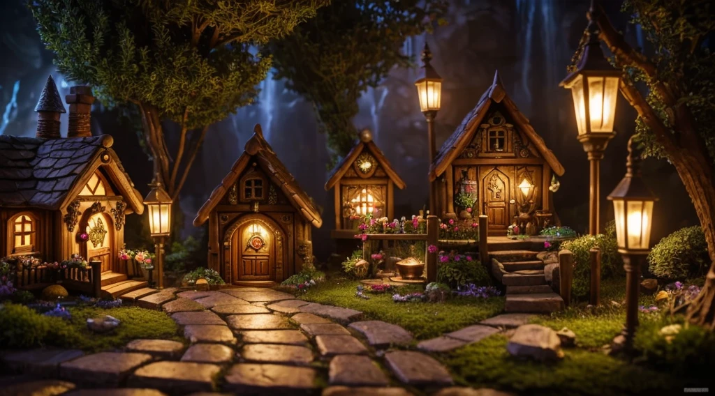 (Highest quality, 4K, 8K, High resolution, masterpiece:1.2), Super detailed, Realistic:1.37, The hidden city of gnomes, underground environment, Mysterious atmosphere, ancient architecture, Vibrant colors, Magical lighting, Intricate details, Whimsical atmosphere, A vibrant gnome community, Cobblestone Street, Ornate doors and windows, Fascinating flora and fauna, Winding tunnel, Secret Passage, Cozy Gnome House, Exquisite carving, Sparkling Gems and Crystals, Sparkling Waterfall, Mysterious Shadow, Hidden Treasure, Flickering lanterns, Mischievous gnomes in action, A sense of wonder and adventure, Immersive Exploration, Rich history and folklore