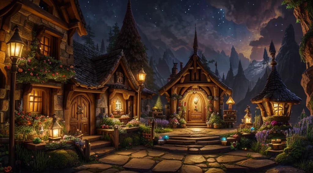 (Highest quality, 4K, 8K, High resolution, masterpiece:1.2), Super detailed, Realistic:1.37, The hidden city of gnomes, underground environment, Mysterious atmosphere, ancient architecture, Vibrant colors, Magical lighting, Intricate details, Whimsical atmosphere, A vibrant gnome community, Cobblestone Street, Ornate doors and windows, Fascinating flora and fauna, Winding tunnel, Secret Passage, Cozy Gnome House, Exquisite carving, Sparkling Gems and Crystals, Sparkling Waterfall, Mysterious Shadow, Hidden Treasure, Flickering lanterns, Mischievous gnomes in action, A sense of wonder and adventure, Immersive Exploration, Rich history and folklore