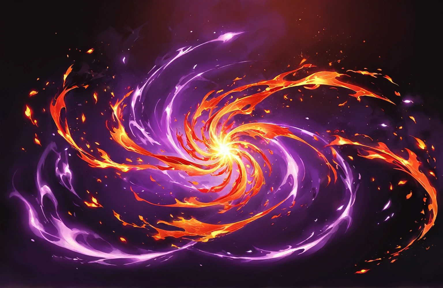 Red and black swirling objects,A white-hot glow emanates from the middle,Swirls of flaming petals,Ink splashing style in flame art,Magic flames in concept art,Made of liquid red metal,Flame Tornado,Fire splash halo from game concept art,In mysterious flame style,Red Halo,The power of fire burning around,Flame Power Spin,Essence in Flame。
