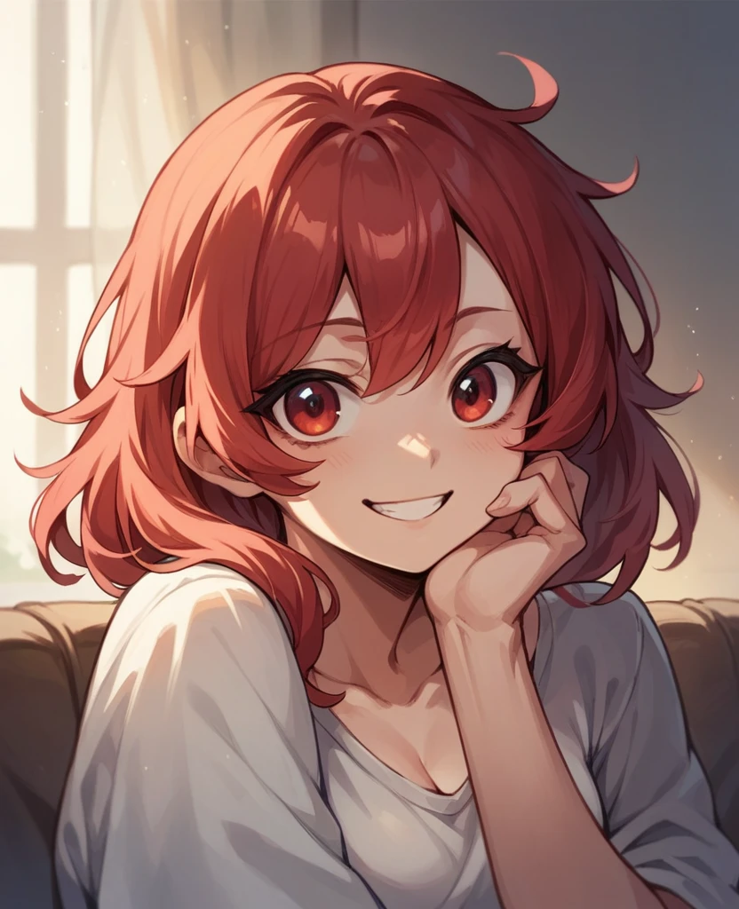 A cute girl in red hair smiling with her best friend guy with also have a red hair.