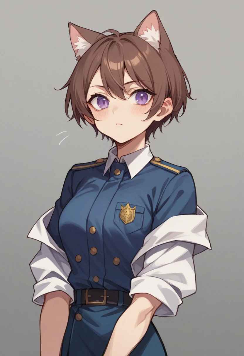 Brown Hair、Purple Eyes、short hair、Cat ear、uniform