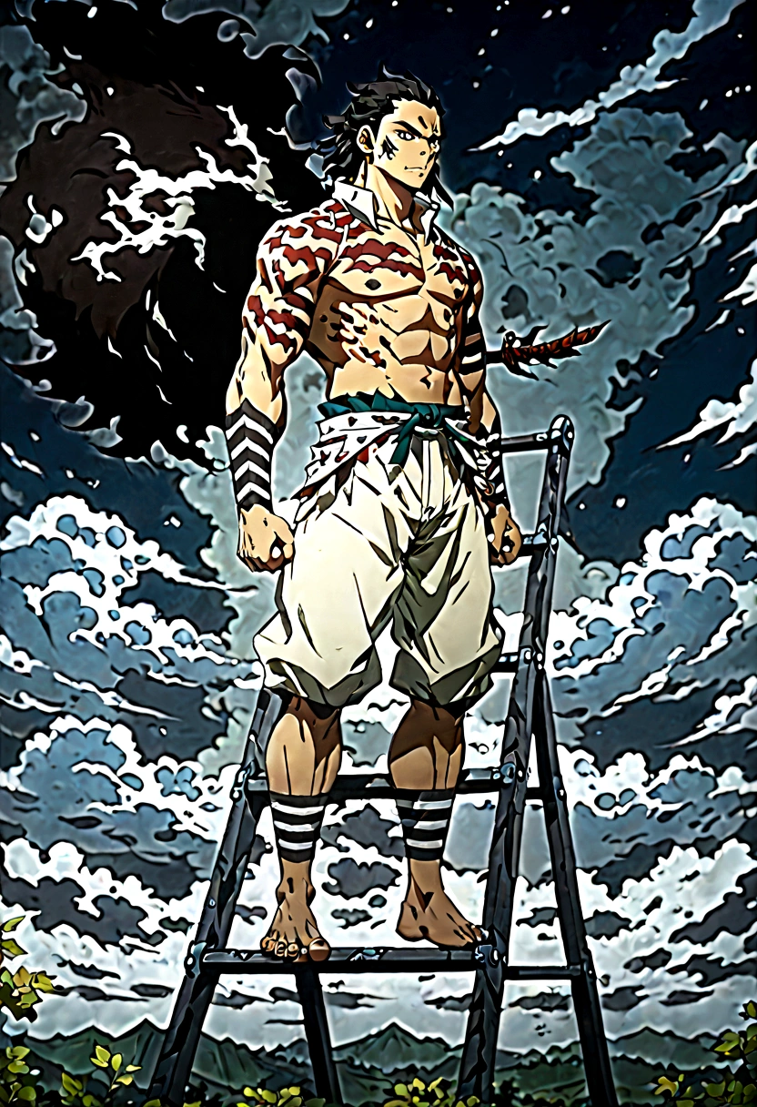 an anime character from the anime : demon slayer(inosuke)that is standing on a ladder in the sky, amazing wallpaper, muscular werewolf, 4k anime wallpaper, 4 k manga wallpaper, anime art wallpaper 4k, anime art wallpaper 4 k, anime wallaper, anime wallpaper 4k, anime wallpaper 4 k, hd anime wallaper, ultra hd anime wallpaper, anime epic artwork, anime style 4 k