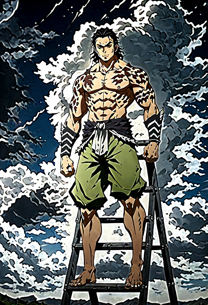 an anime character from the anime : demon slayer(inosuke)that is standing on a ladder in the sky, amazing wallpaper, muscular werewolf, 4k anime wallpaper, 4 k manga wallpaper, anime art wallpaper 4k, anime art wallpaper 4 k, anime wallaper, anime wallpaper 4k, anime wallpaper 4 k, hd anime wallaper, ultra hd anime wallpaper, anime epic artwork, anime style 4 k