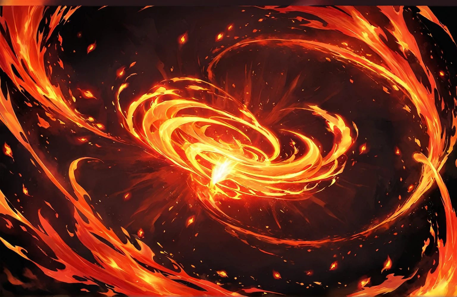 Red and black swirling objects,A white-hot glow emanates from the middle,Swirls of flaming petals,Ink splashing style in flame art,Magic flames in concept art,Made of liquid red metal,Flame Tornado,Fire splash halo from game concept art,In mysterious flame style,Red Halo,The power of fire burning around,Flame Power Spin,Essence in Flame。