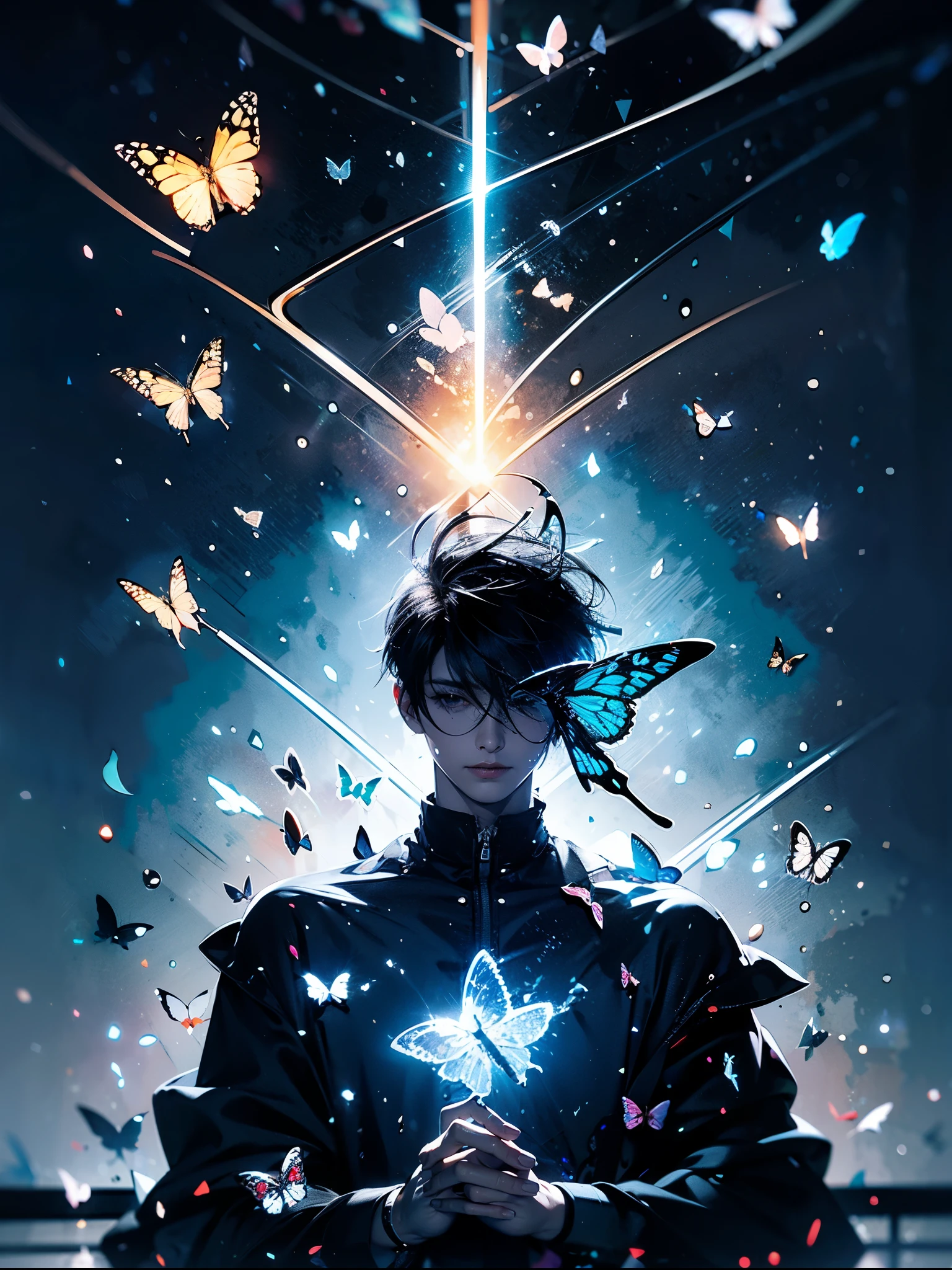 meteor，Butterfly，glass shards，machine，