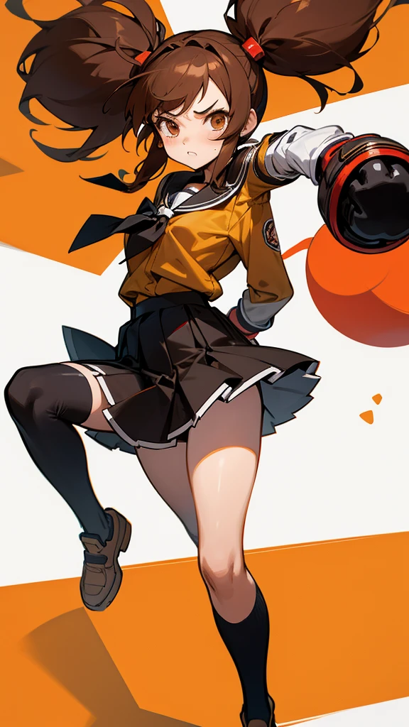 Twin tails Brown Hair
Black Knee High punch high school girl uniform