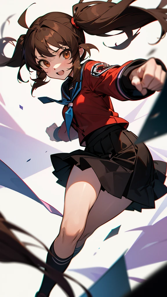 Twin tails Brown Hair
Black Knee High punch high school girl uniform