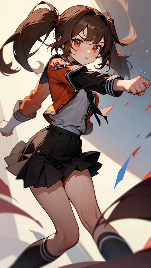 Twin tails Brown Hair
Black Knee High punch high school girl uniform