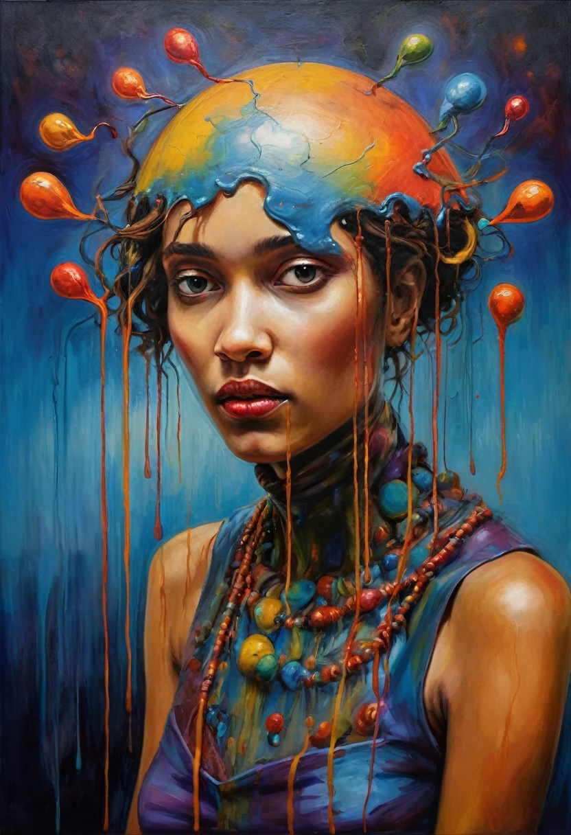 (Artistic Masterpiece of Romantic Life) ( (Themed Art of Life) ( (Conceptual Art) (NFT Exclusive) (Fauvism Work) ()”) Where visual poetry transcends traditional boundaries and embraces the dynamic interplay between creativity and technology Takes),dripping paint,darkart,style, in the style of esao andrews