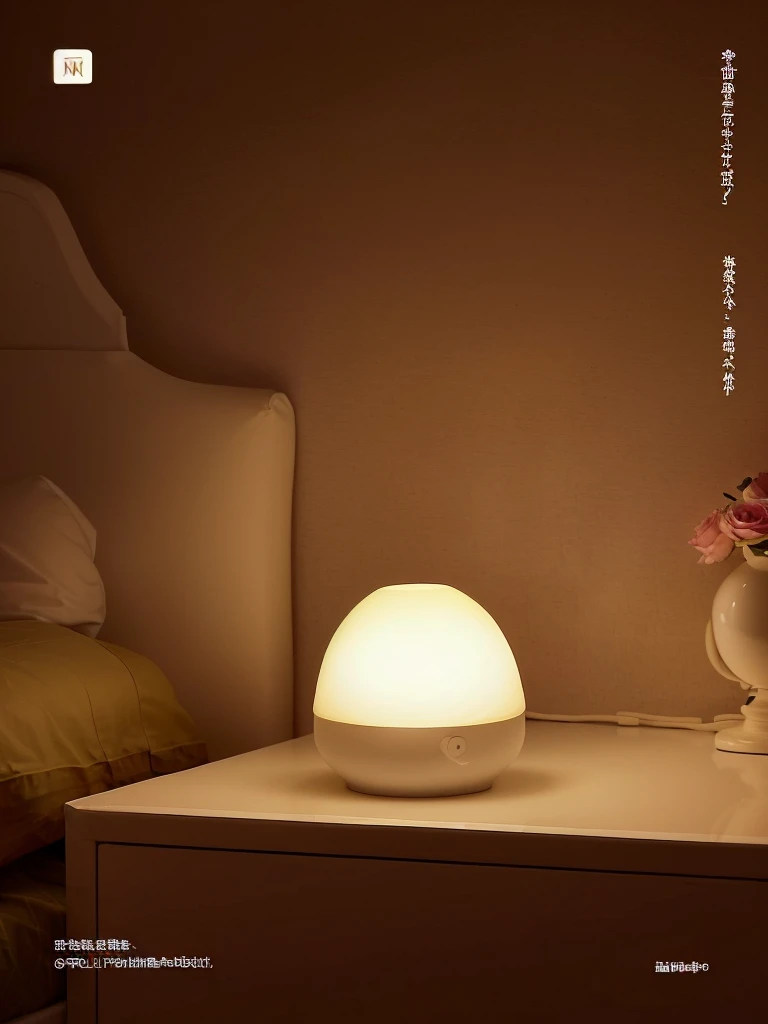 there is a small lamp on a nighttand next to a bed, Night Light, mood light, paisible Night Lighting, Warm ambient light, Beautiful and lovely lighting, Beautiful soft light, Room, Very soft diffuse light, night, Holding a night light, Ambient yellow light, Soft ambient lighting, Lighting side view, Soft warm lighting