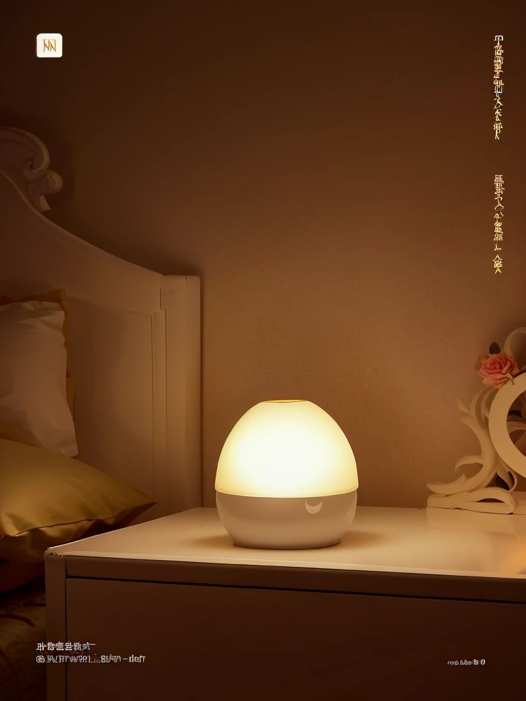there is a small lamp on a nighttand next to a bed, Night Light, mood light, paisible Night Lighting, Warm ambient light, Beautiful and lovely lighting, Beautiful soft light, Room, Very soft diffuse light, night, Holding a night light, Ambient yellow light, Soft ambient lighting, Lighting side view, Soft warm lighting