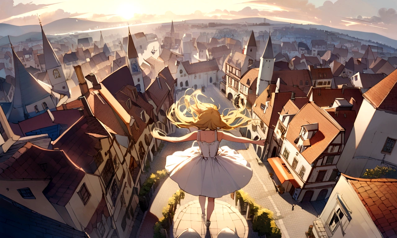 Len,Beautiful poop,With a girl,Expansiveness,town,viola,Aerial view,Floating Girl,Angelic,shine,morning,