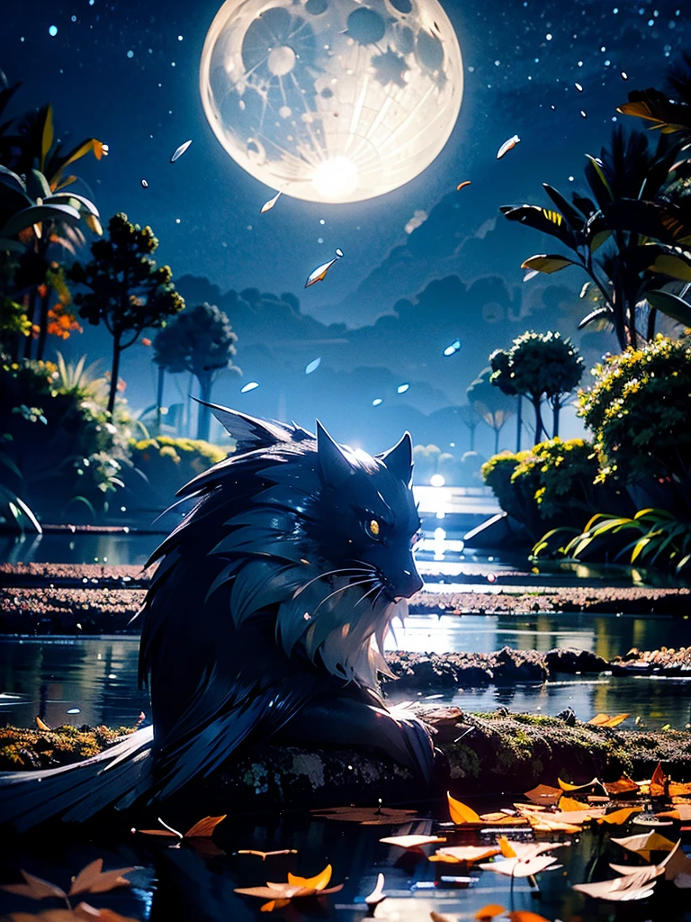 moonlight,Fallen Leaves,mechanical,fish
