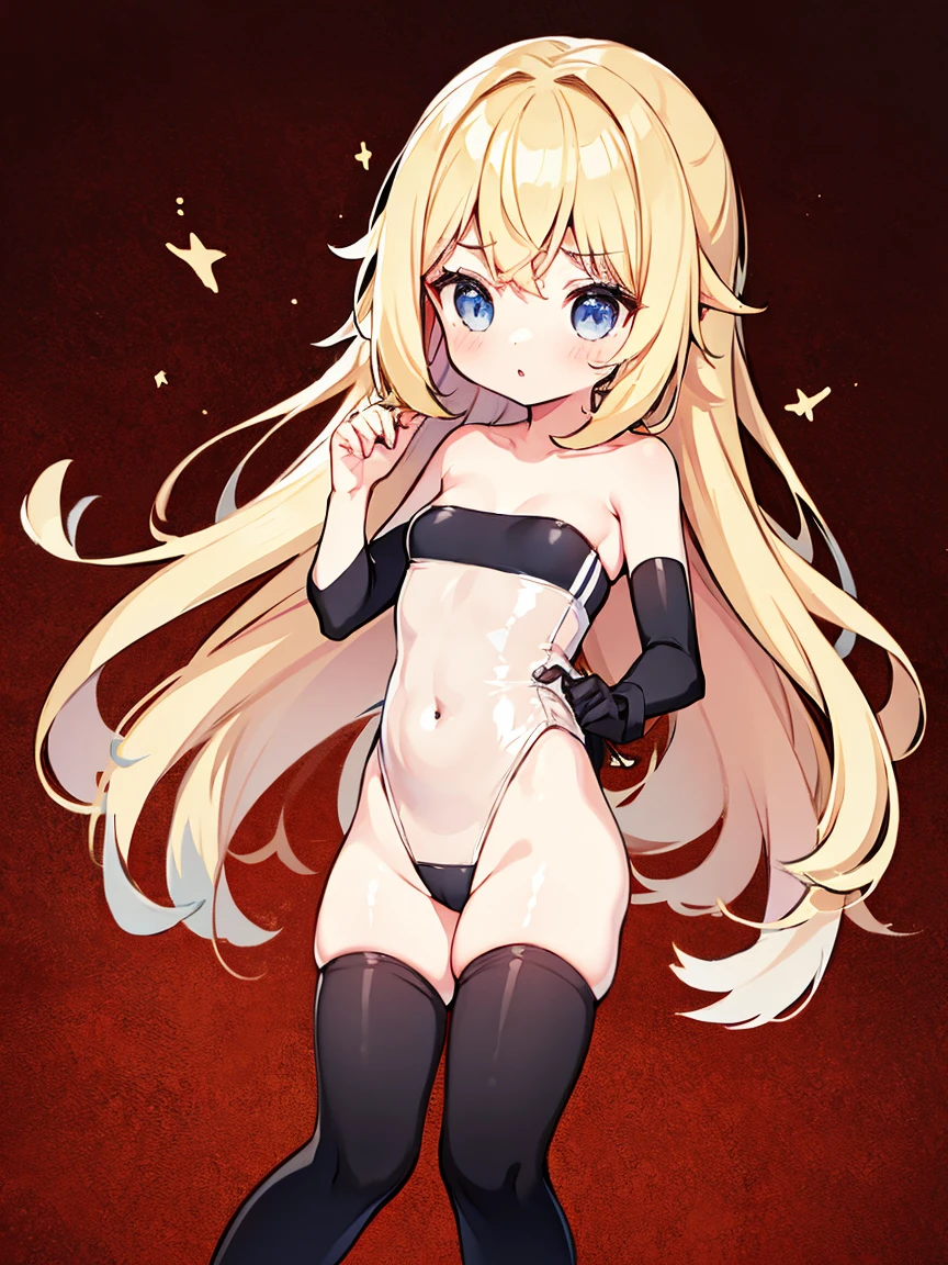 1girl, blonde hair, transparent strapless leotard, loli, small breasts