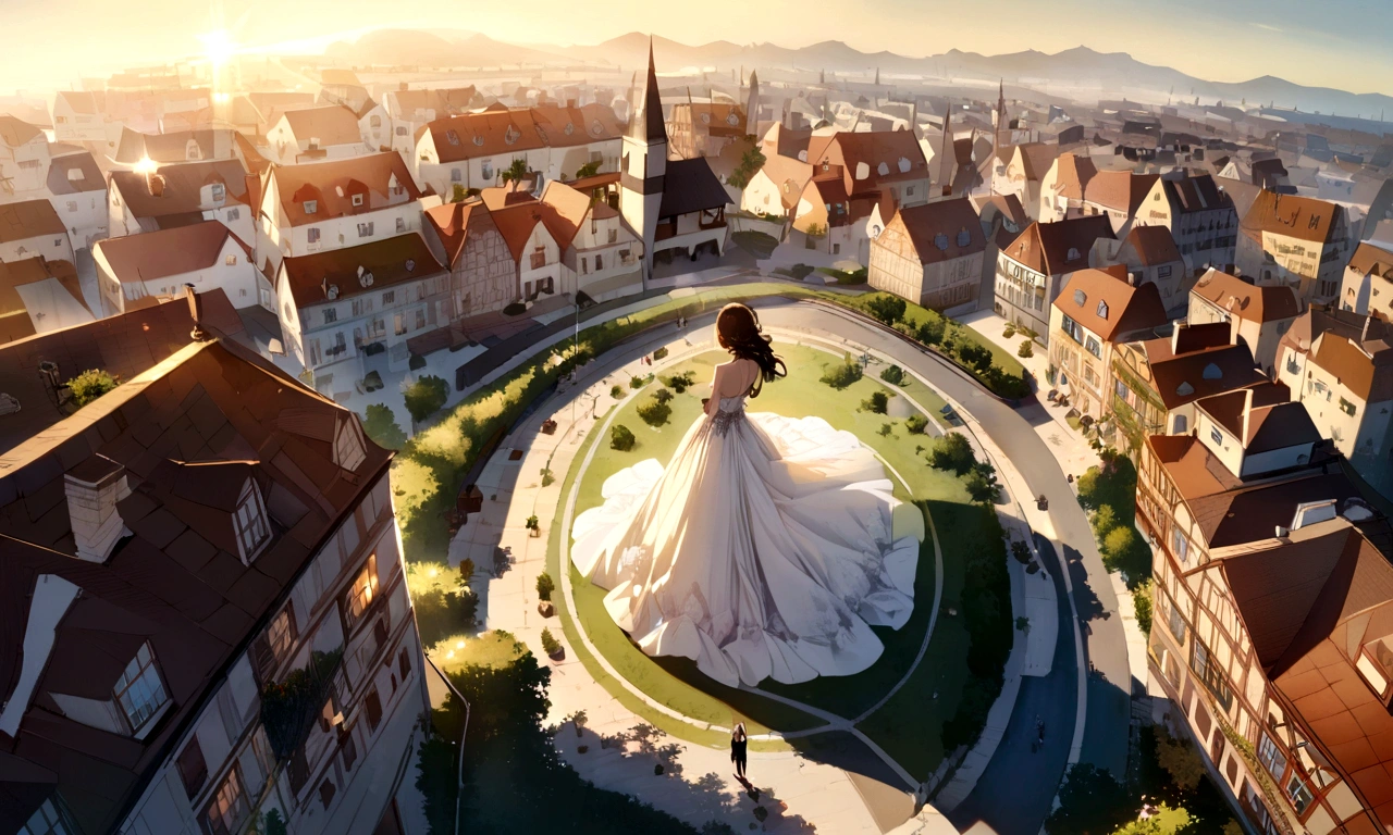 Len,Beautiful poop,With a girl,Expansiveness,town,viola,Aerial view,Floating Girl,Angelic,shine,morning,