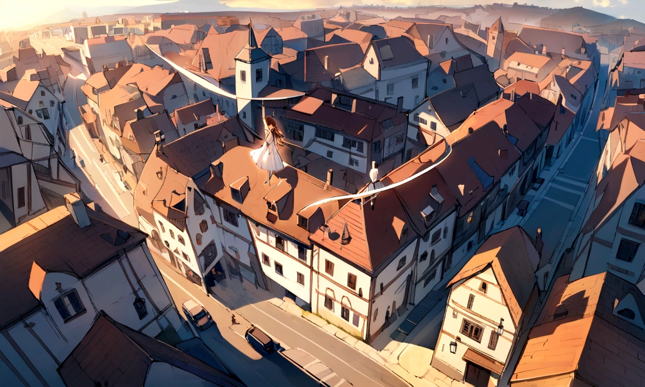Len,Beautiful poop,With a girl,Expansiveness,town,viola,Aerial view,Floating Girl,Angelic,shine,morning,
