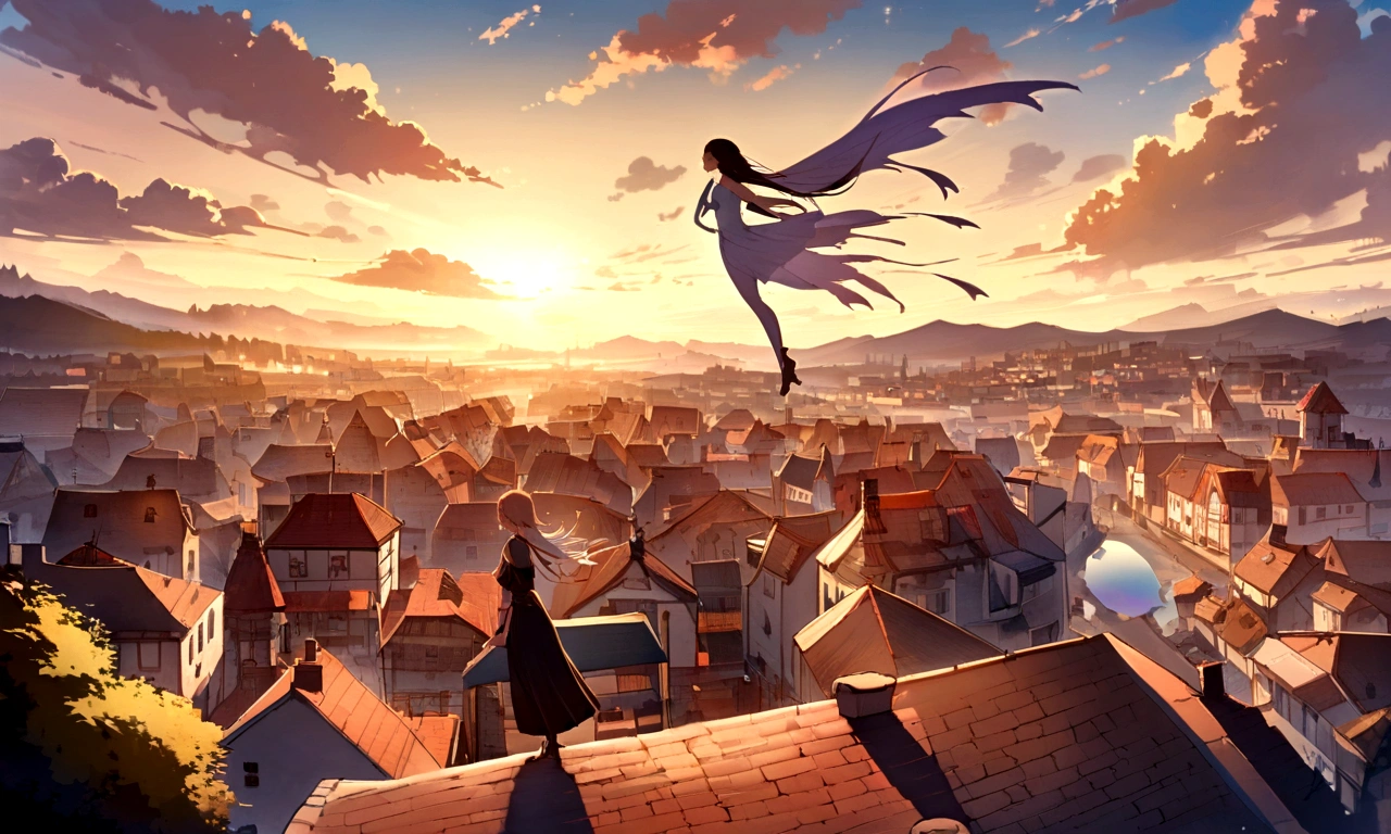 Len,Beautiful poop,With a girl,Expansiveness,town,viola,Aerial view,Floating Girl,Angelic,shine,morning,