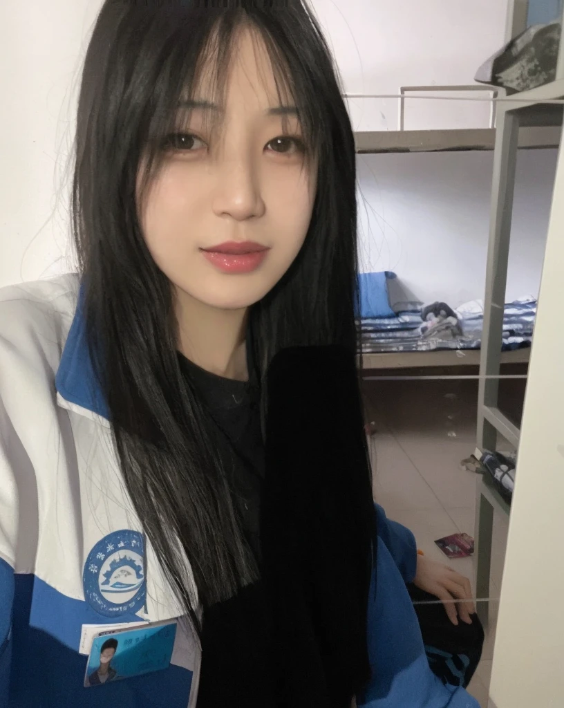 there is a woman with long black hair posing for a picture, xintong chen, wenfei ye, Chinese girl, With long hair, Korean girl, 18 years old, young cute wan asian face, xision wu, zmonzheng, 2 2 years old, wenjun lin, chengyou liu, 2 3 years old, 2 7 years old