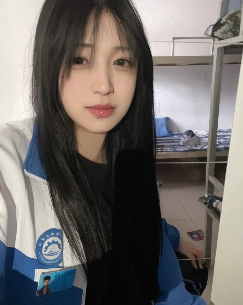 there is a woman with long black hair posing for a picture, xintong chen, wenfei ye, Chinese girl, With long hair, Korean girl, 18 years old, young cute wan asian face, xision wu, zmonzheng, 2 2 years old, wenjun lin, chengyou liu, 2 3 years old, 2 7 years old