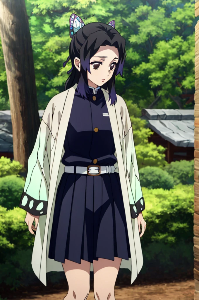 ((masterpiece, best quality, highres)), depth of field, BREAK, 1girl, standing, cowboy shot, holding sword,
BREAK, (outdoor, forest),
BREAK, brown eyes, white pupils, long hair, hair down, brown hair, red fade, BREAK, butterfly haori, black jacket, long sleeves, belt, pleated skirt, black skirt,