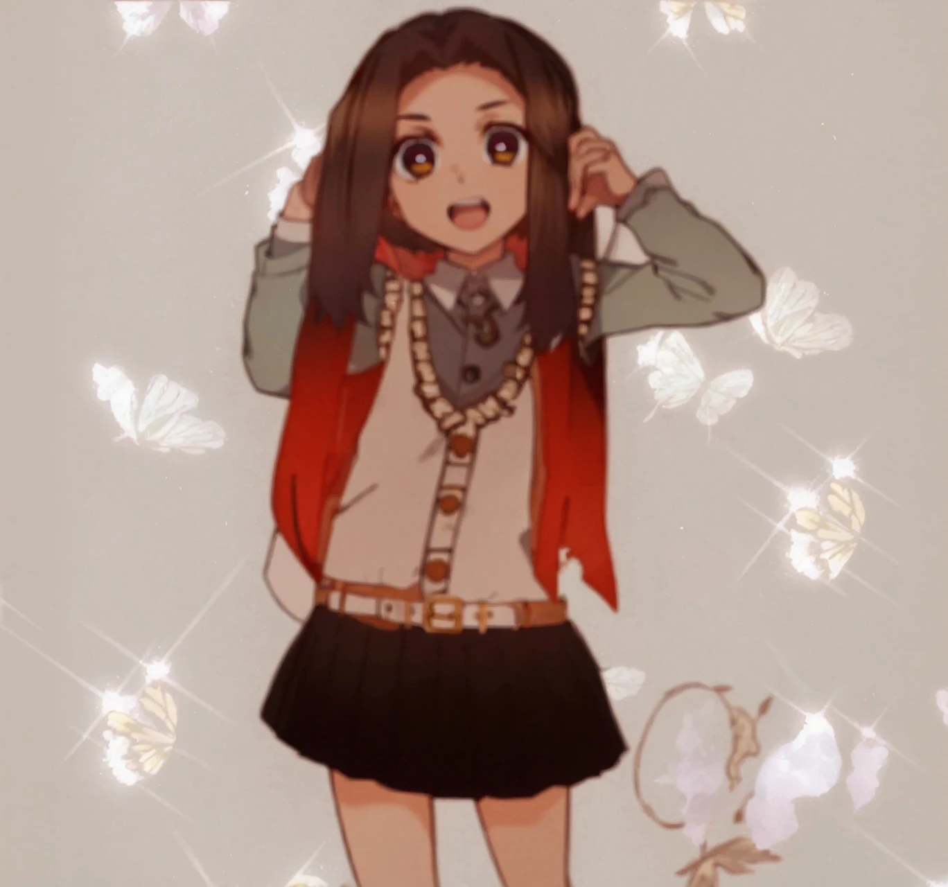 ((masterpiece, best quality, highres)), depth of field, BREAK, 1girl, standing, cowboy shot, holding sword,
BREAK, (outdoor, forest),
BREAK, brown eyes, white pupils, long hair, hair down, brown hair, red fade, BREAK, butterfly haori, black jacket, long sleeves, belt, pleated skirt, black skirt,