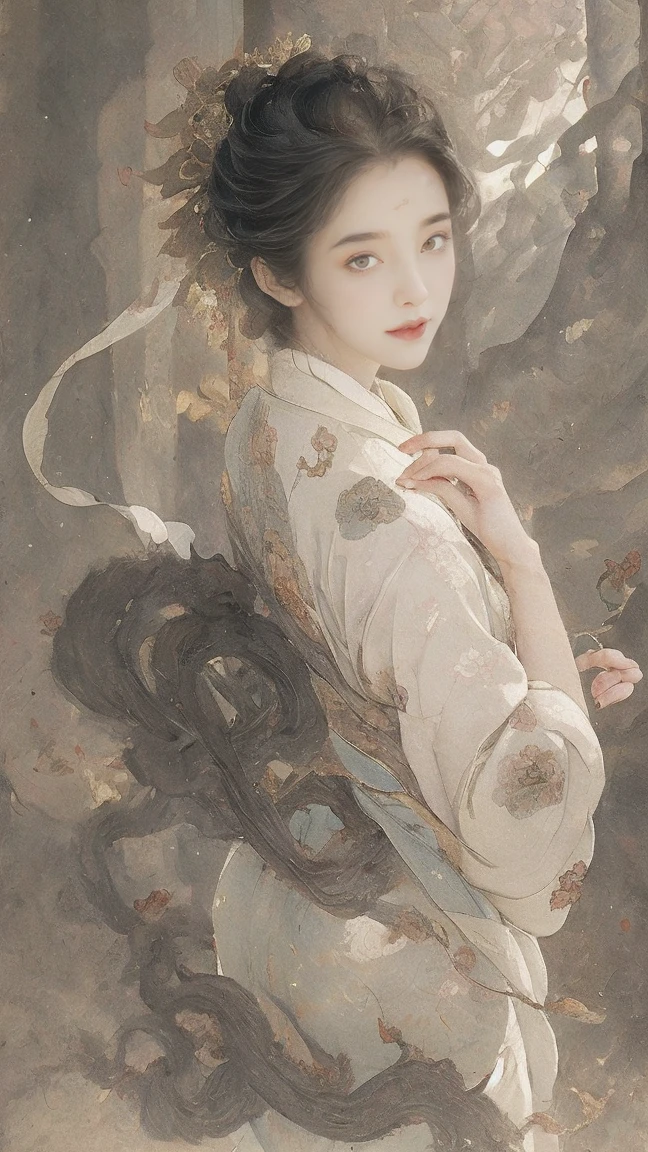 (masterpiece、best quality、best quality、Official Art、Pretty and pretty:1.2)、(1 girl)、Very detailed、(Fractal Art:1.3)、rich and colorful、Most detailed,(Action poses:1.4)、Beautiful and exquisite features、Beautiful details and delicate eyes、Very fine resolution, (Symmetrical eyes:1.3),((Japanese Hair)),((Natural smile)),Floral,feather, Tarot