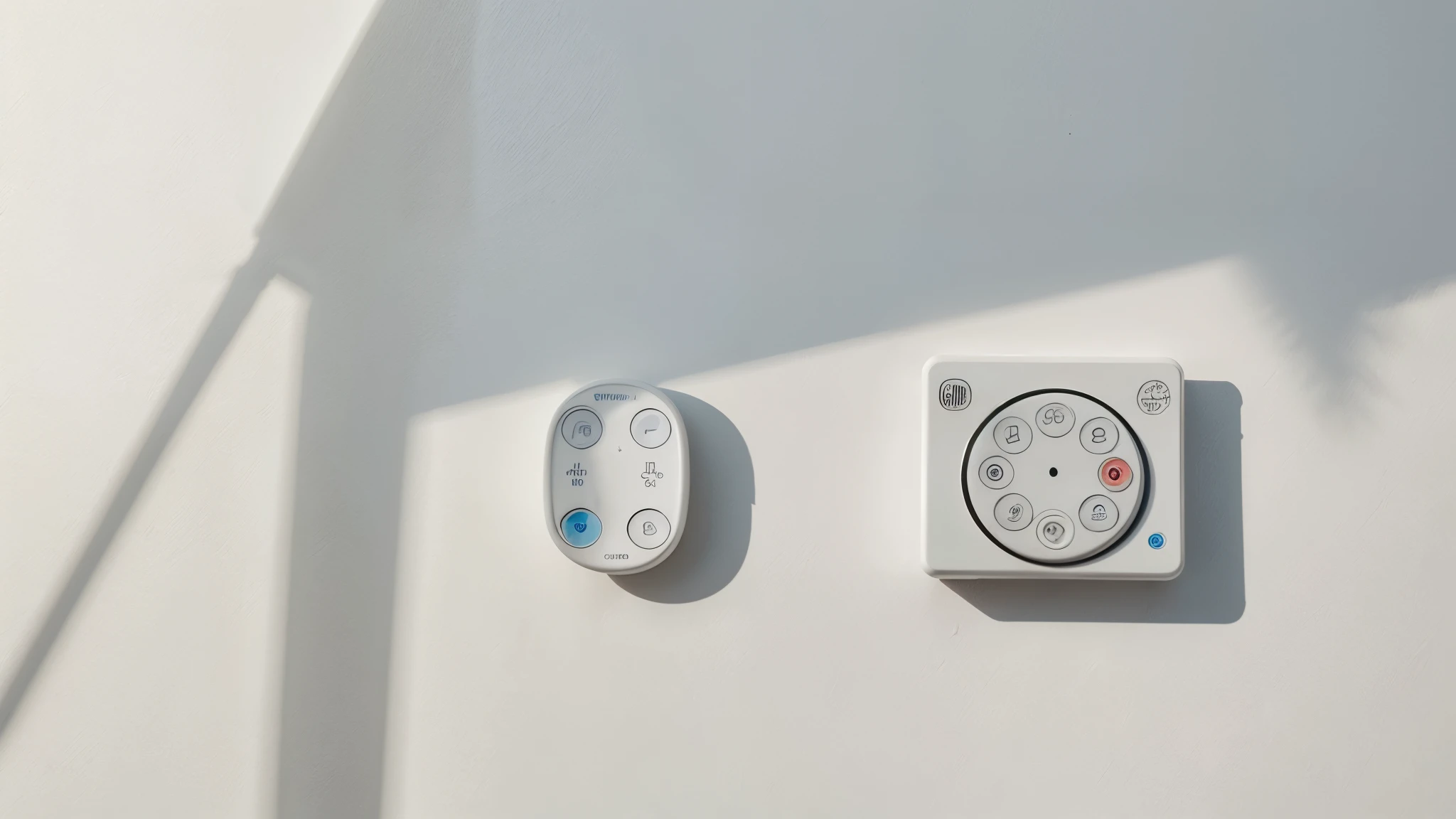 The plain button AC remote control object has a shadow on a white background