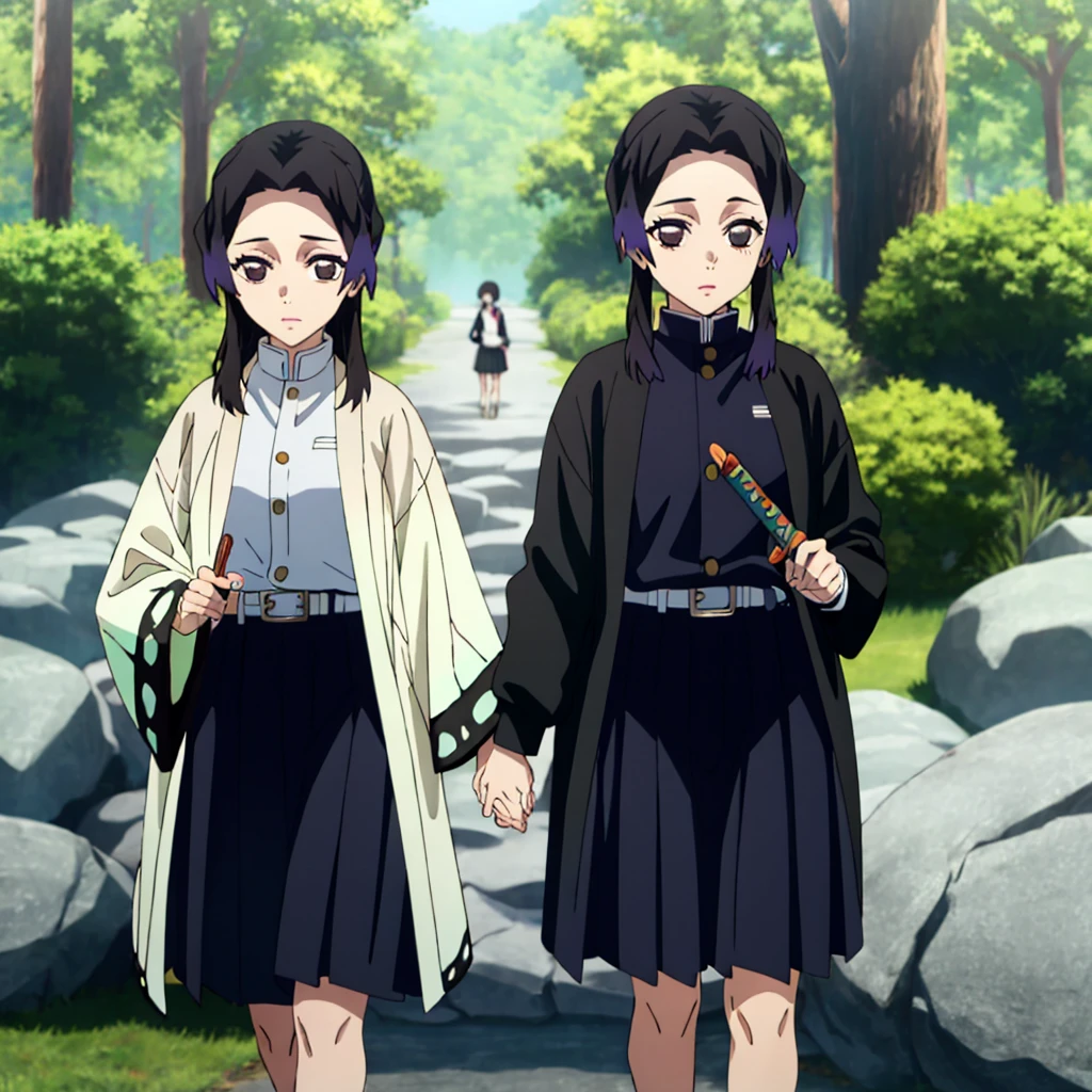 ((masterpiece, best quality, highres)), depth of field, BREAK, 1girl, standing, cowboy shot, holding sword,
BREAK, (outdoor, forest),
BREAK, brown eyes, white pupils, long hair, hair down, brown hair, red fade, BREAK, butterfly haori, black jacket, long sleeves, belt, pleated skirt, black skirt,