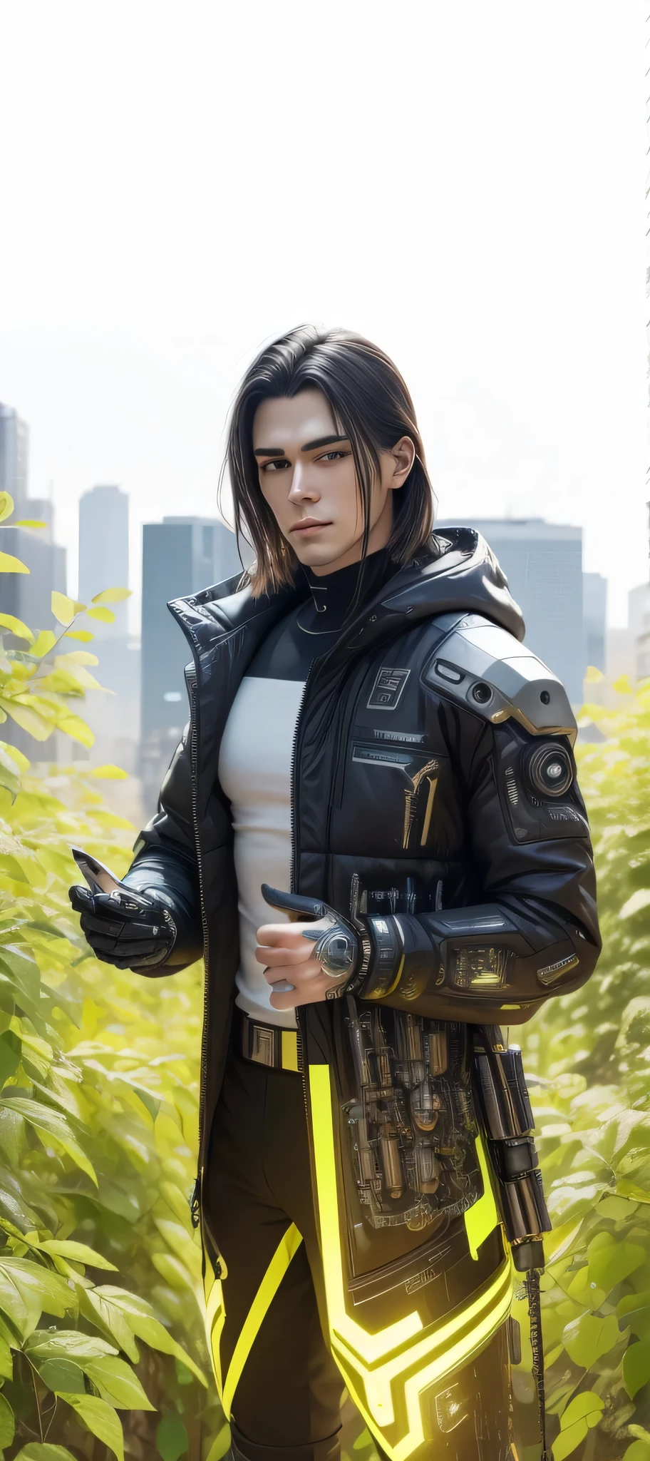 Center-center portrait of an ultra-detailed Mechanical Cyberpunk male Android, Looking at the camera, intricate, elegant, super highly detailed, suave, sharp focus, no blur, no, extreme illustration, unreal,  whole body (details), whole body very detailed