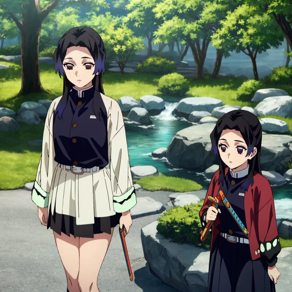((masterpiece, best quality, highres)), depth of field, BREAK, 1girl, standing, cowboy shot, holding sword,
BREAK, (outdoor, forest),
BREAK, brown eyes, white pupils, long hair, hair down, brown hair, red fade, BREAK, butterfly haori, black jacket, long sleeves, belt, pleated skirt, black skirt,