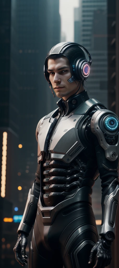 Center-center portrait of an ultra-detailed Mechanical Cyberpunk male Android, Looking at the camera, intricate, elegant, super highly detailed, suave, sharp focus, no blur, no, extreme illustration, unreal, whole body (details), whole body very detailed