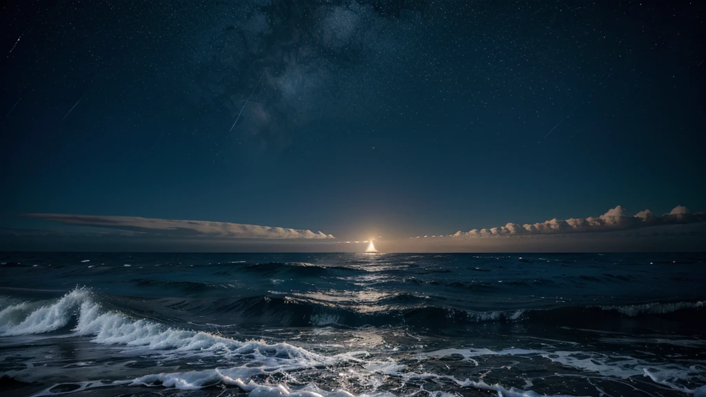 Beautiful full HD images and cinematic animations of the ocean under a starry sky and a full moon