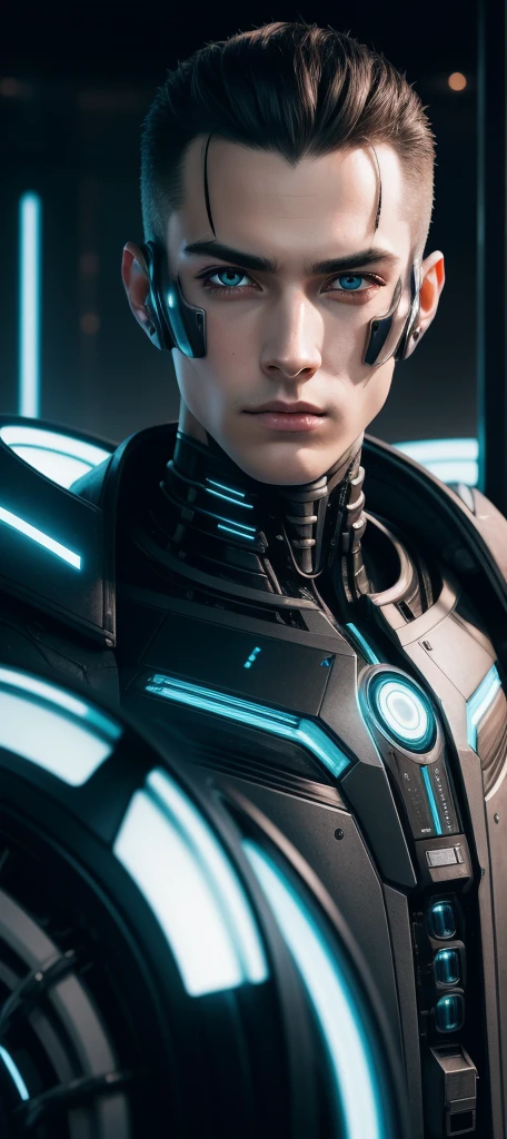 Center-center portrait of an ultra-detailed Mechanical Cyberpunk male Android, Looking at the camera, intricate, elegant, super highly detailed, suave, sharp focus, no blur, no, extreme illustration, unreal,  whole body (details), whole body very detailed