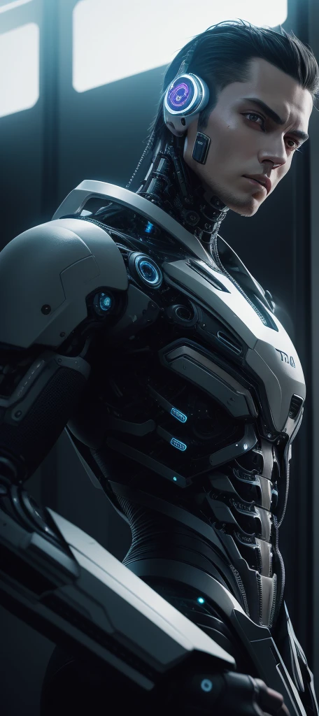 Center-center portrait of an ultra-detailed Mechanical Cyberpunk male Android, Looking at the camera, intricate, elegant, super highly detailed, suave, sharp focus, no blur, no, extreme illustration, unreal,  whole body (details), whole body very detailed