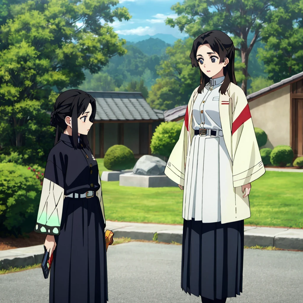 ((masterpiece, best quality, highres)), depth of field, BREAK, 1girl, standing, cowboy shot, holding sword,
BREAK, (outdoor, forest),
BREAK, brown eyes, white pupils, long hair, hair down, brown hair, red fade, BREAK, butterfly haori, black jacket, long sleeves, belt, pleated skirt, black skirt,