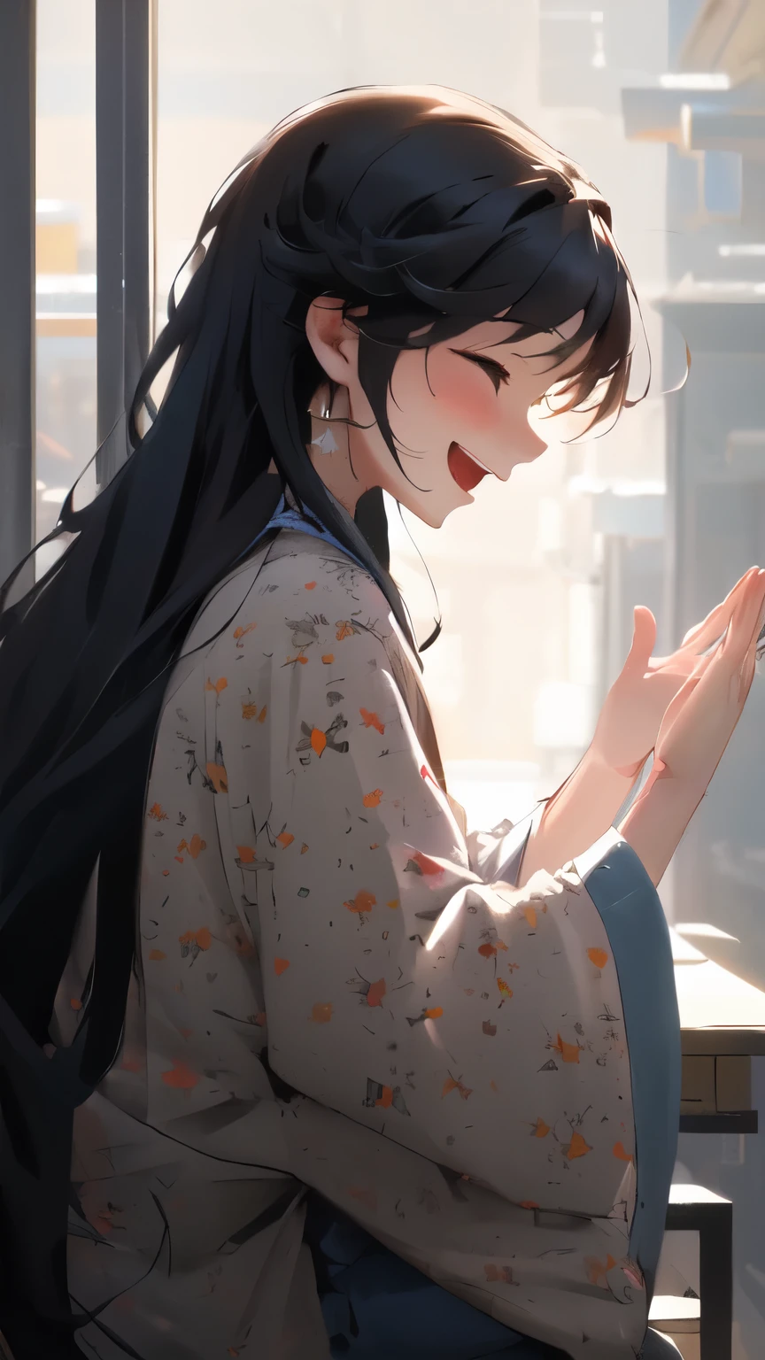 Girl clapping her hands and laughing, look over here