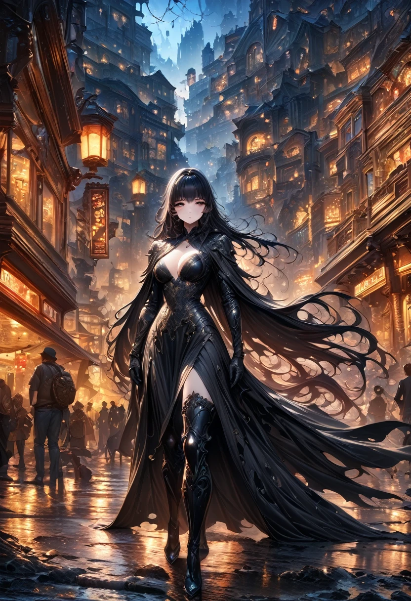 City night scene (The background is a bustling night) (Great Works: 1.3), (best quality: 1.1) (masterpiece: 1.3) with unparalleled masterpiece, Surreal 8K, Perfect work of art, Super Detail, best quality, masterpiece 4K wallpaper aesthetics, masterpiece, Award-winning works, Official Art, light