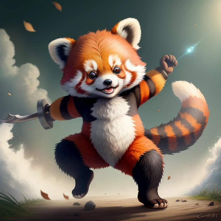 (Best quality,A high resolution,Masterpiece:1.2),Ultra-detailed, full body Little cute red panda stading with dynamic pose,Fluffy fur,clean background,Soft lighting