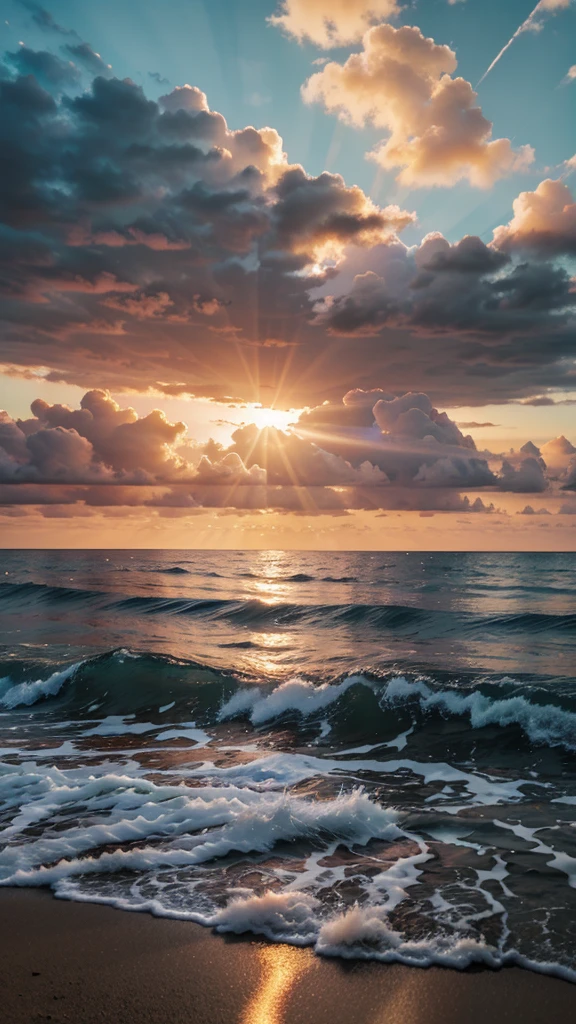Ocean wallpaper, anime style, sunset