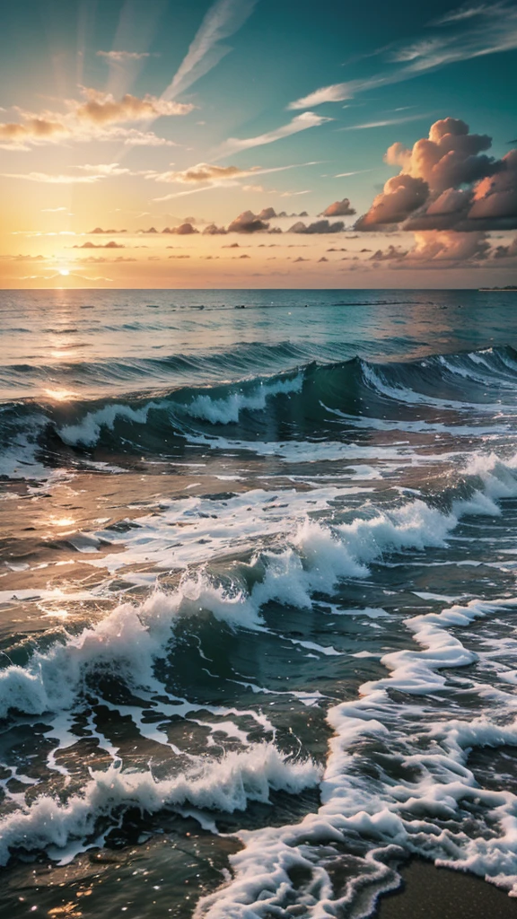 Ocean wallpaper, anime style, sunset